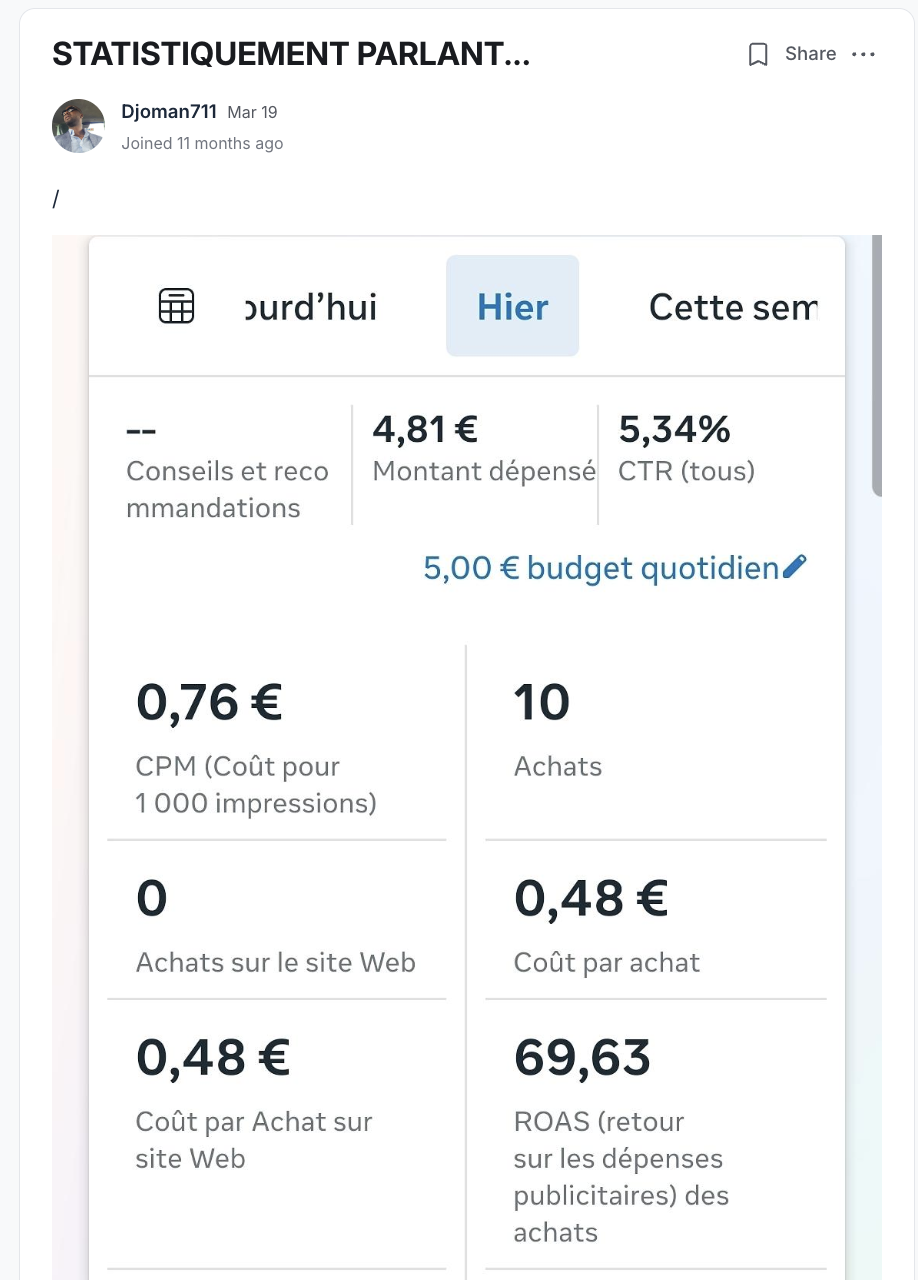 Résultat partagé par un membre du programme EcomLiberty (capture 10)